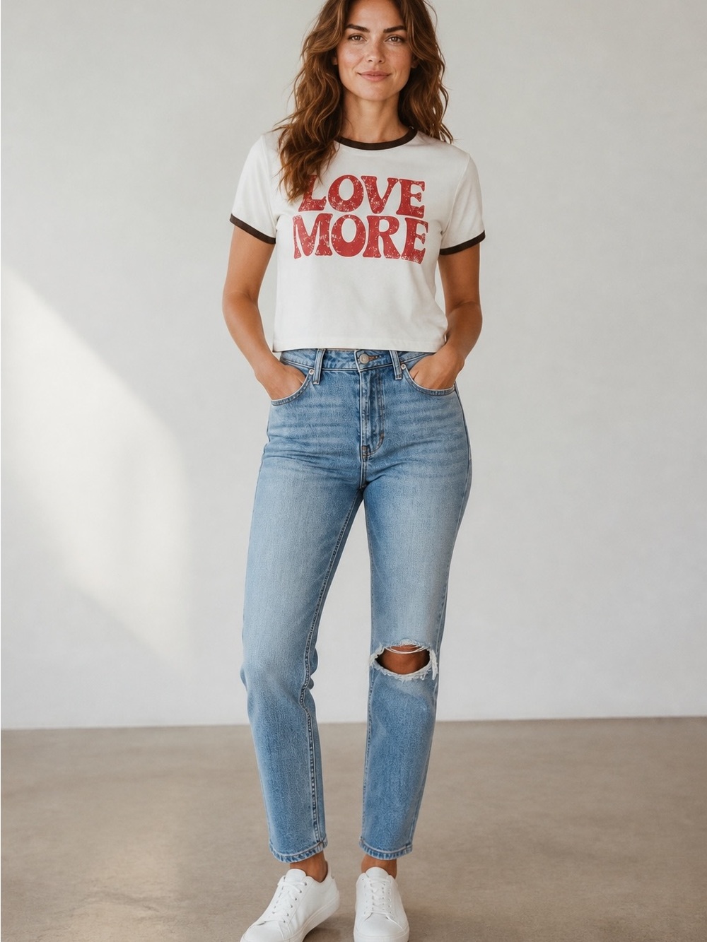 Chaser Love More White Ringer Graphic Tee